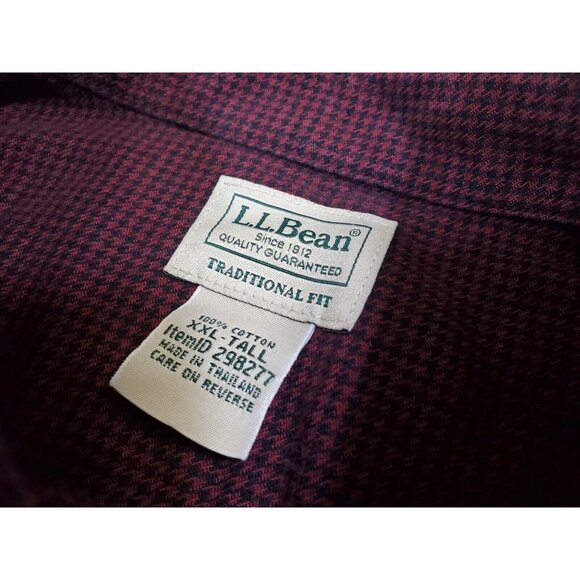 LL‎ Bean Men's XXL Tall Houndstooth Red Black Flannel Button Down Shirt 2XLT - Picture 5 of 7